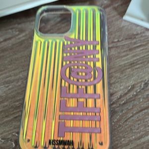 Holographic iPhone 13 Pro Max case that says TIFFANY